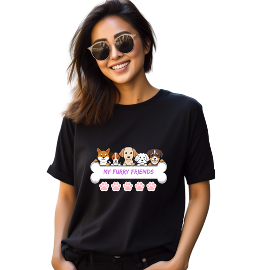 Unisex Printed Cotton T Shirt | Dog Lovers | Round Neck | Half Sleeves|100% Cotton Regular Fit T-Shirt | Women | Men |