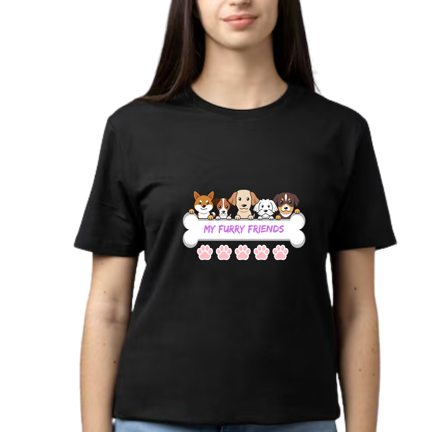 Unisex Printed Cotton T Shirt | Dog Lovers | Round Neck | Half Sleeves|100% Cotton Regular Fit T-Shirt | Women | Men |
